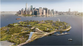 Aerial view of the Exchange, with forms designed to evoke the landscapes and hills of Governors Island